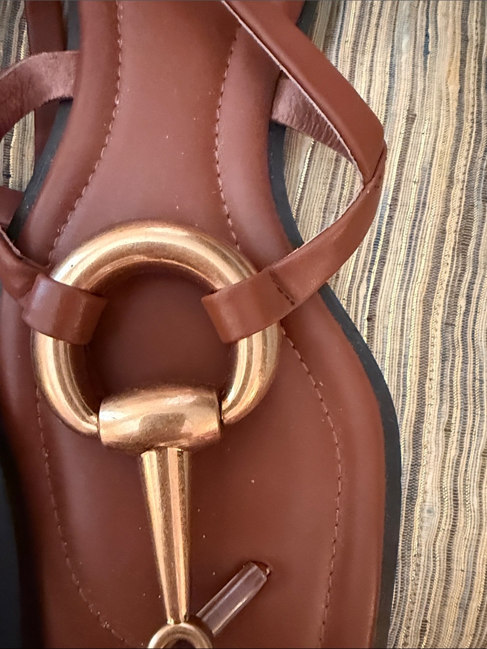 Jeffrey Campbell Brown Leather T-Strap Sandals with Gold Horsebit Accent - Picture 3 of 10